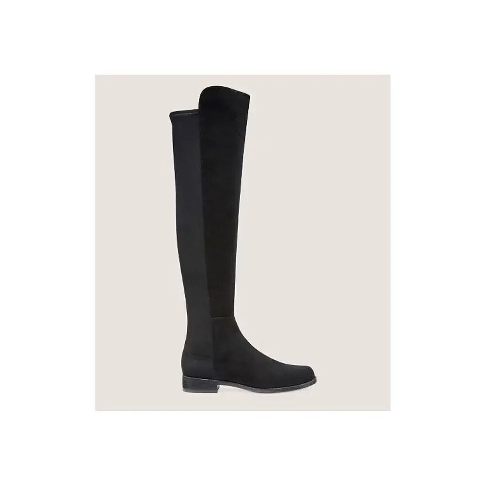 New Stuart Weitzman 5050 Black Suede Iconic Over The Knee Stretch Boots NEW Size